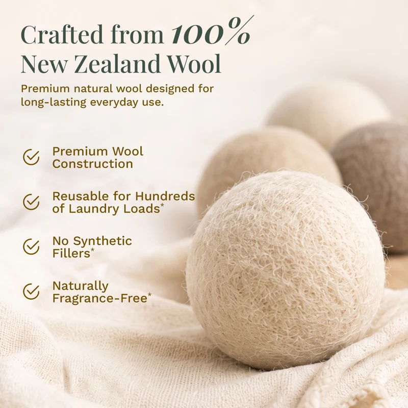 Crafted from 100% New Zealand wool: premium, reusable, no synthetic fillers, naturally fragrance-free